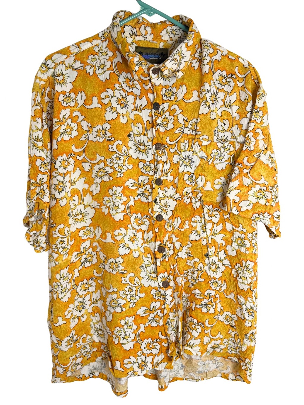 3/$20 Dreamland Yellow Floral Hawaiian Short Sleeve Button Down Shirt Size Large